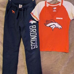 NFL Orange Broncos v neck tshirt M, and Pink brand size women’s sm Sweatpants.